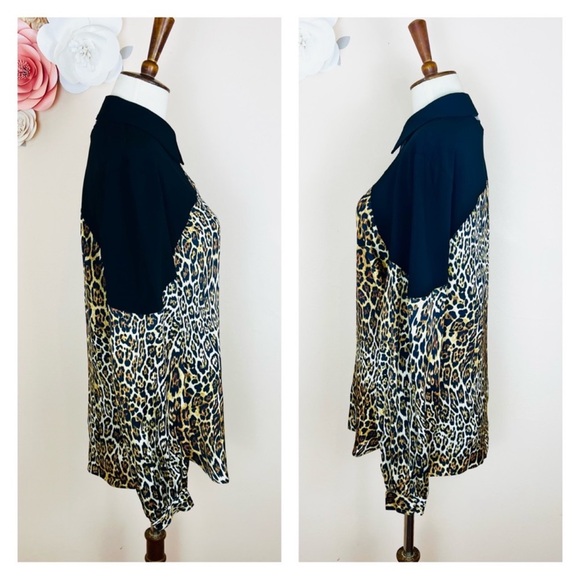 New! JUST CAVALLI Logo Color Block Animal Print Button Up Shirt Blouse - Picture 6 of 11